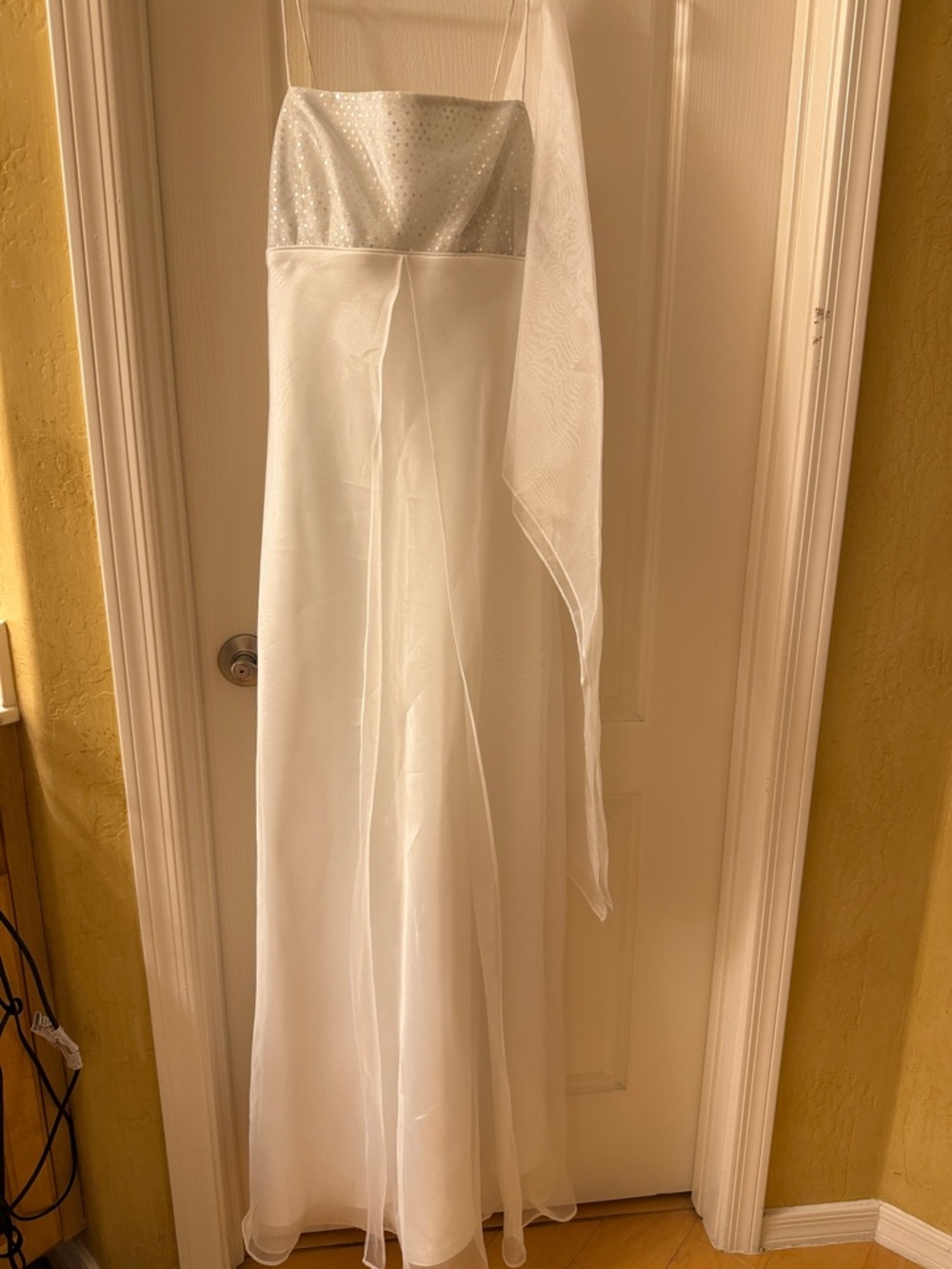 Elegant White Strapless Prom Dress with Silver Beaded Bodice